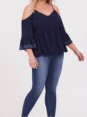 Torrid Disney Princess Cinderella Cold Shoulder Babydoll Blouse Size 1 Girlhood